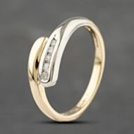 Pre-Owned 9ct Two Colour Gold 0.10ct Diamond Flower Crossover Ring 41383188