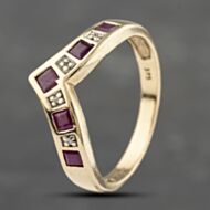 Pre-Owned 9ct Yellow Gold Ruby & 0.15ct Diamond Half Wishbone Ring 41383195