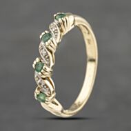 Pre-Owned 9ct Yellow Gold Emerald & 0.15ct Diamond Half Eternity Ring 41383198