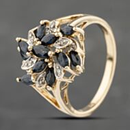 Pre-Owned 9ct Yellow Gold Sapphire & 0.04ct Diamond Cluster Ring 41383200