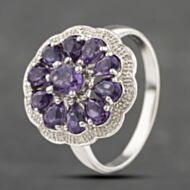 Pre-Owned 9ct White Gold Amethyst & 0.05ct Diamond Large Round Cluster Ring 41383201