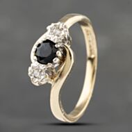 Pre-Owned 9ct Yellow Gold Sapphire & 0.02ct Diamond Twist Three Stone Ring 41383203