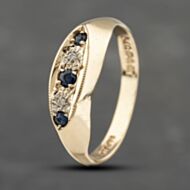 Pre-Owned Vintage 9ct Yellow Gold Sapphire & 0.01ct Diamond Five Stone Ring 41383204