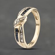 Pre-Owned 9ct Yellow Gold Sapphire & 0.15ct Diamond Dress Ring 41383205