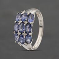 Pre-Owned 9ct White Gold Tanzanite & 0.16ct Diamond Three Row Dress Ring 41383273