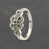 Pre-Owned 9ct White Gold Emerald & 0.14ct Diamond Four Leaf Clover Cluster Ring 41383278