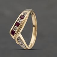 Pre-Owned 9ct Yellow Gold Ruby & Diamond Half Wishbone Ring 41383287
