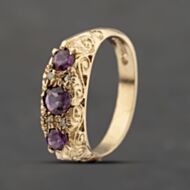 Pre-Owned Vintage 9ct Yellow Gold Ruby & 0.04ct Diamond Seven Stone Ring 41383290