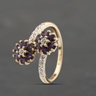 Pre-Owned 9ct Yellow Gold Amethyst & 0.01ct Diamond Double Cross Over Cluster Ring 41383291