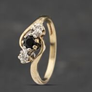 Pre-Owned 9ct Yellow Gold Sapphire & Diamond Twist Three Stone Ring 41383299