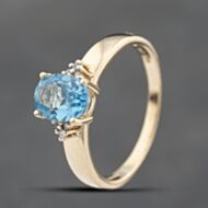 Pre-Owned 9ct Yellow Gold Blue Topaz & 0.03ct Diamond Oval Seven Stone Ring 41383303