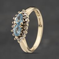 Pre-Owned 9ct Yellow Gold Blue Topaz & Diamond Cluster Ring 41383304