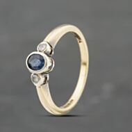 Pre-Owned 9ct Yellow Gold Sapphire & 0.10ct Diamond Rubover Three Stone Ring 41383359