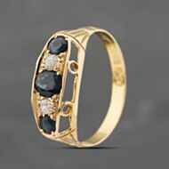 Pre-Owned Antique 18ct Yellow Gold Sapphire & 0.20ct Diamond Five Stone Ring 41383360