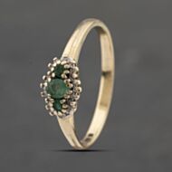 Pre-Owned 9ct Yellow Gold Emerald & Diamond Boat Shaped Cluster Ring 41383398