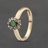 Pre-Owned 9ct Yellow Gold Emerald & Diamond Oval Cluster Ring 41383399