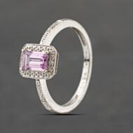 Pre-Owned 9ct White Gold Pink Topaz & Diamond Cluster Ring 41383400