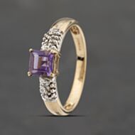 Pre-Owned 9ct Yellow Gold Amethyst & Diamond Dress Ring 41383403