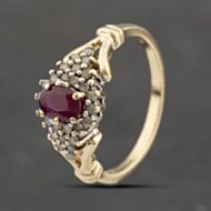 Pre-Owned 9ct Yellow Gold Ruby & Diamond Cluster Ring 41383424