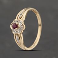Pre-Owned 9ct Yellow Gold Ruby & Diamond Cluster Ring 41383425