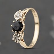 Pre-Owned 9ct Yellow Gold Sapphire & 0.08ct Diamond Three Stone Ring 41383437