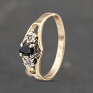 Pre-Owned 9ct Yellow Gold Sapphire & 0.01ct Diamond Three Stone Ring 41383438