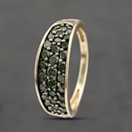 Pre-Owned 9ct Yellow Gold 0.75ct Brilliant Cut Green Diamond Three Row Ring 41383446