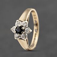 Pre-Owned 9ct Yellow Gold Sapphire & Diamond Cluster Ring 41383470