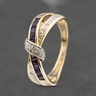 Pre-Owned 9ct Yellow Gold Amethyst & Diamond Crossover Ring 41383476