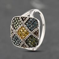 Pre-Owned 9ct White Gold Multi Colour Diamonds Multi Stone Cluster Ring 41383480