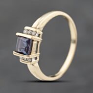 Pre-Owned 9ct Yellow Gold Blue Topaz & Diamond Dress Ring 41383481