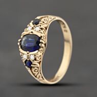 Pre-Owned 9ct Yellow Gold Sapphire & 0.04ct Diamond Seven Stone Ring 41383491