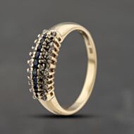 Pre-Owned 9ct Yellow Gold Sapphire & 0.20ct Diamond Three Row Ring 41383494