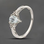 Pre-Owned 9ct White Gold Aquamarine & 0.02ct Diamond Pear Shaped Dress Ring 41383502