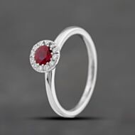 Pre-Owned 9ct White Gold Ruby & 0.10ct Diamond Round Cluster Ring 41383503