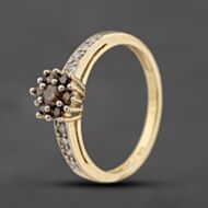 Pre-Owned 9ct Yellow Gold Cognac Diamond & Brilliant Cut Diamond Flower Cluster Ring 41383529