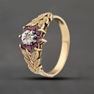 Pre-Owned 9ct Yellow Gold Ruby & 0.05ct Diamond Flower Cluster Ring 41383532