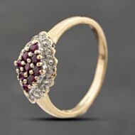Pre-Owned 9ct Yellow Gold Ruby & 0.08ct Diamond Cluster Ring 41383543