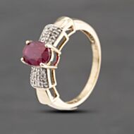 Pre-Owned 9ct Yellow Gold Ruby & 0.05ct Diamond Oval Pave Shoulders Dress Ring 41383587