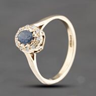 Pre-Owned 9ct Yellow Gold Sapphire & 0.10ct Diamond Oval Cluster Ring 41383588