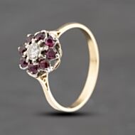 Pre-Owned Vintage Yellow Gold Ruby & 0.19ct Diamond Flower Dress Ring 41383592
