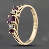 Pre-Owned 9ct Yellow Gold Ruby & Brilliant Cut Diamond Five Stone Ring 41383621