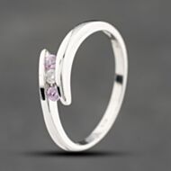 Pre-Owned 9ct White Gold Amethyst & Brilliant Cut Diamond Twist Three Stone Ring 41383624