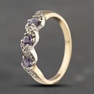 Pre-Owned 9ct Yellow Gold Amethyst & Diamond Half Eternity Ring 41383625