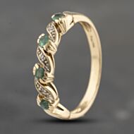 Pre-Owned 9ct Yellow Gold Emerald & Diamond Half Eternity Ring 41383626