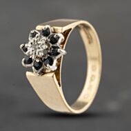 Pre-Owned Vintage 9ct Yellow Gold Sapphire & Diamond Flower Cluster Ring 41383631