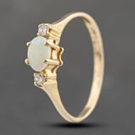 Pre-Owned 9ct Yellow Gold Opal & Diamond Three Stone Ring 41383632