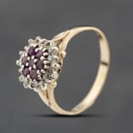 Pre-Owned 9ct Yellow Gold Ruby & Brilliant Cut Diamond Cluster Ring 41383635