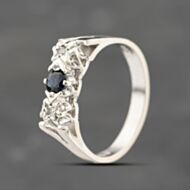 Pre-Owned 9ct White Gold Diamond & 0.03ct Brilliant Cut Sapphire Three Stone Ring 41383663