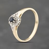 Pre-Owned 9ct Yellow Gold Diamond & 0.10ct Brilliant Cut Sapphire Cluster Ring 41383664